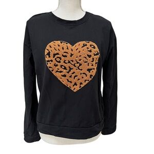 Marc New York Performance Black Sweatshirt with Leopard Heart Graphic